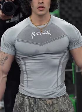 YOUNGLA运动短袖男T恤美式潮牌健身紧身衣速干弹力透气夏季高弹力