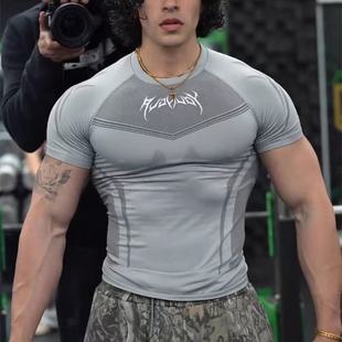 高弹力 潮牌健身紧身衣速干弹力透气夏季 YOUNGLA运动短袖 男T恤美式