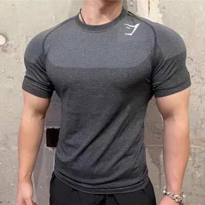 GYMSHARK鲨鱼男士幻影五代无缝运动健身训练速干透气修身纯色短袖
