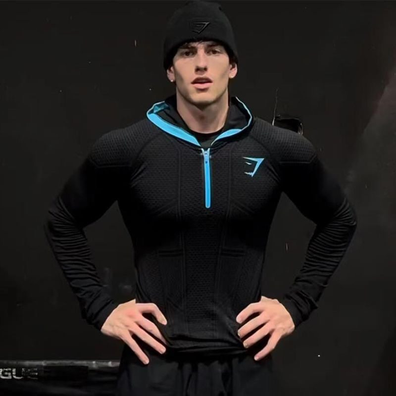 GYMSHARK经典回归onyx5.0超级英雄速干健身衣男鲨鱼连帽拉链长袖图片