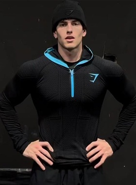 GYMSHARK经典回归onyx5.0超级英雄速干健身衣男鲨鱼连帽拉链长袖
