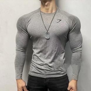 GYMSHARK健身长袖 无缝健身衣显肌肉速干训练高弹鲨鱼运动T恤 男士