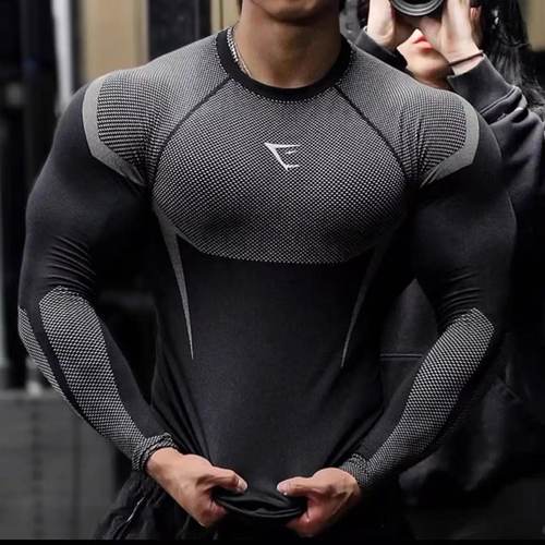 GYMSHARK Onyx 5.0鲨鱼无缝男士速干上衣紧身衣运动健身弹力长袖