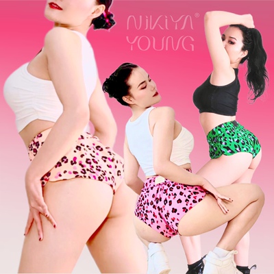 NIKIYAYOUNG【Air空气感】Twerk短裤清爽绿粉豹纹电臀高低腰显臀
