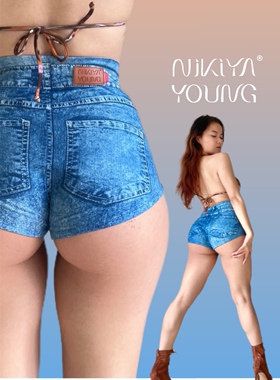 NIKIYAYOUNG【Twerk Jeans】电臀舞牛仔短裤钢管舞Heels健身瑜伽
