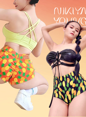 NIKIYAYOUNG【纯棉系列】Twerk短裤夏日菠萝条纹民族风电臀舞健身