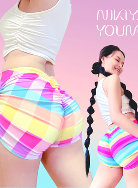 NIKIYAYOUNG【Twerk Pro】电臀短裤多巴胺彩虹条纹健身瑜伽超显臀