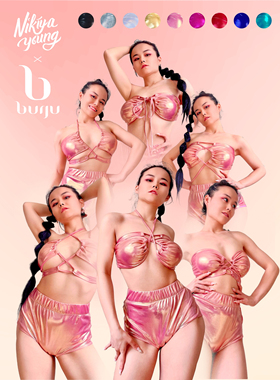 NIKIYAYOUNG X Burju闪光Heels套装自带胸垫上衣抹胸背心电臀钢管