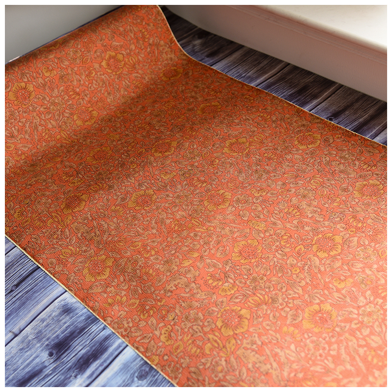 进口中古正绢真丝橘色花柄小纹反物布料口金荷包零料汉服旗袍面料