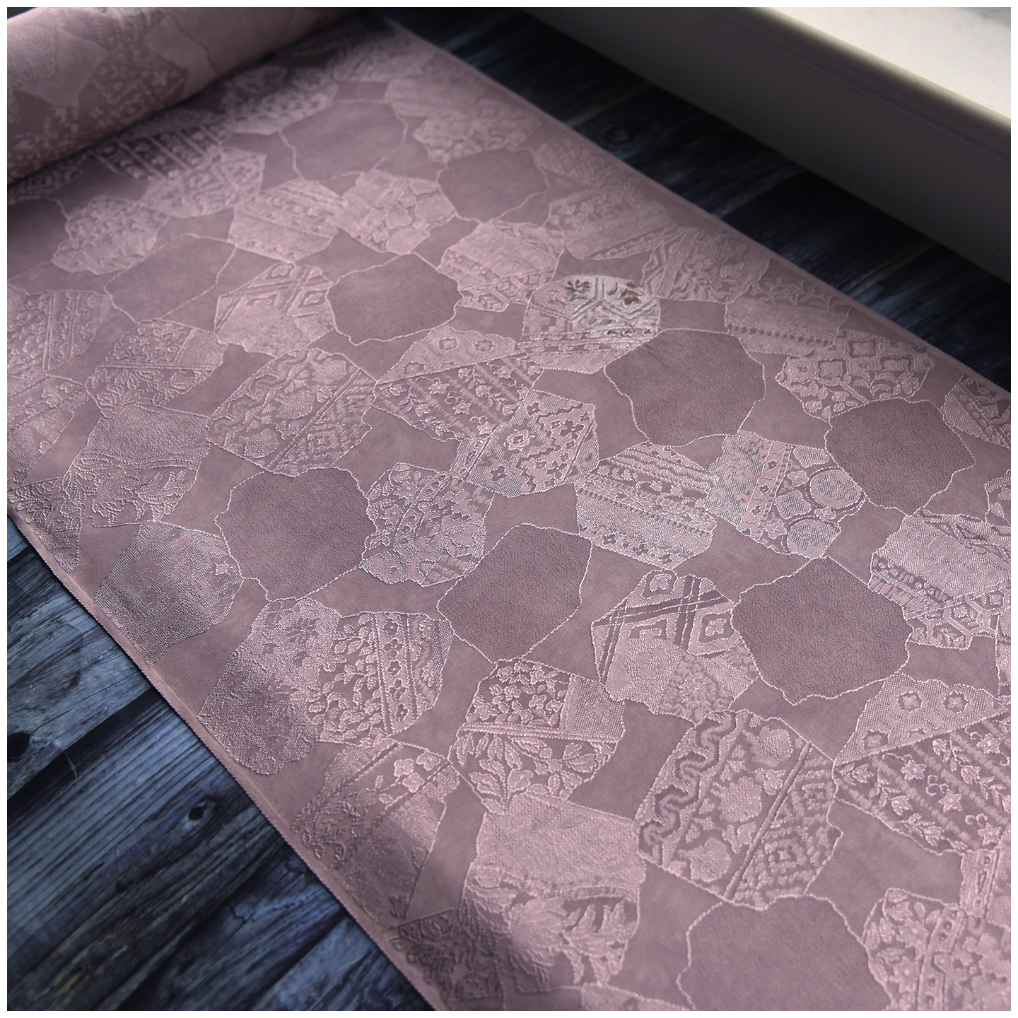 进口中古正绢真丝灰紫碎格提花羽尺小纹反物口金荷包零料旗袍汉服