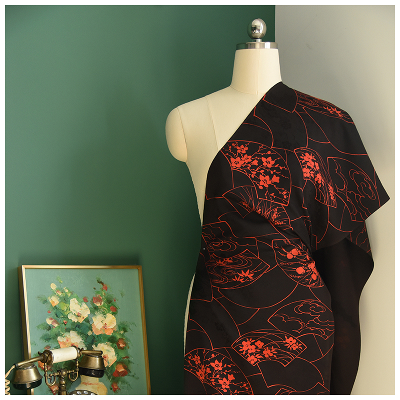 正绢真丝旗袍新中式扇面小纹零裁