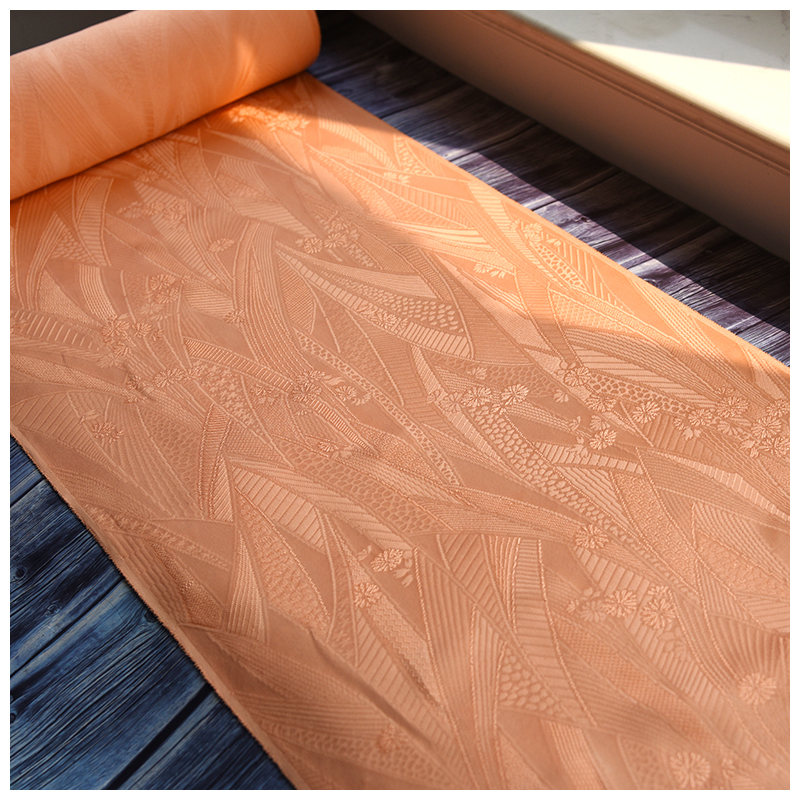 正绢浅橘提花小纹飘带中古连衣裙