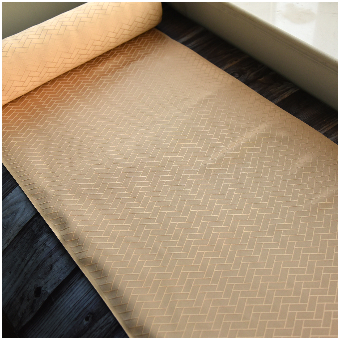 正绢真丝浅金黄编织缎面小纹反物