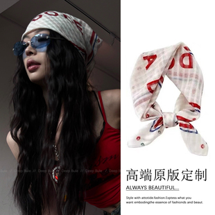 y2k辣妹头巾三角巾女2025新款美式嘻哈酷高级感夏季包头方巾丝巾