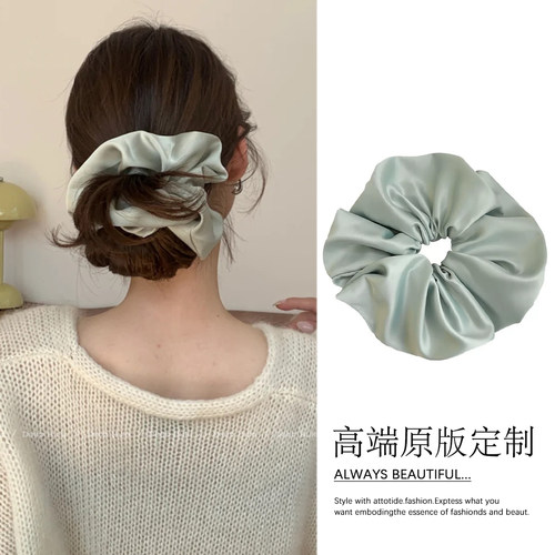韩系绿色大肠发圈超大号高级感缎面头绳女2025新款夏季扎头发头花