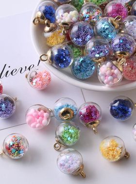 彩色透星亮片水晶玻璃球diy手工制作耳钉耳环耳饰彩色泡沫水晶球