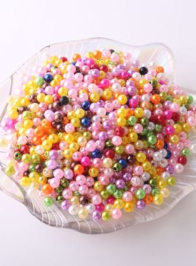 ABS有孔混装5MM彩色仿珍珠手工散珠子DIY材料发簪手链饰品配件