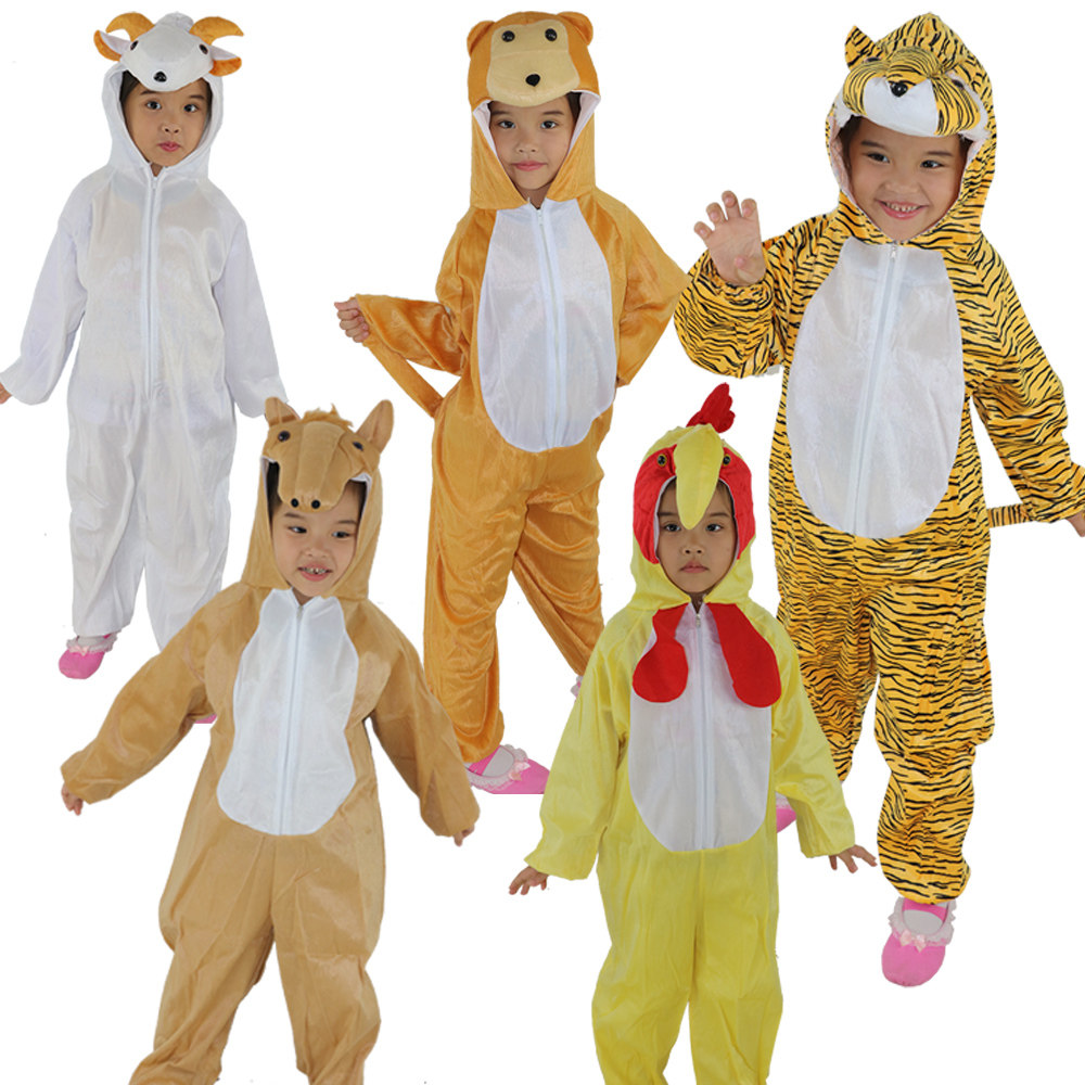 儿童动物衣服卡通连体爬服演出人偶十二生肖服猪 牛羊猴鸡狗虎兔