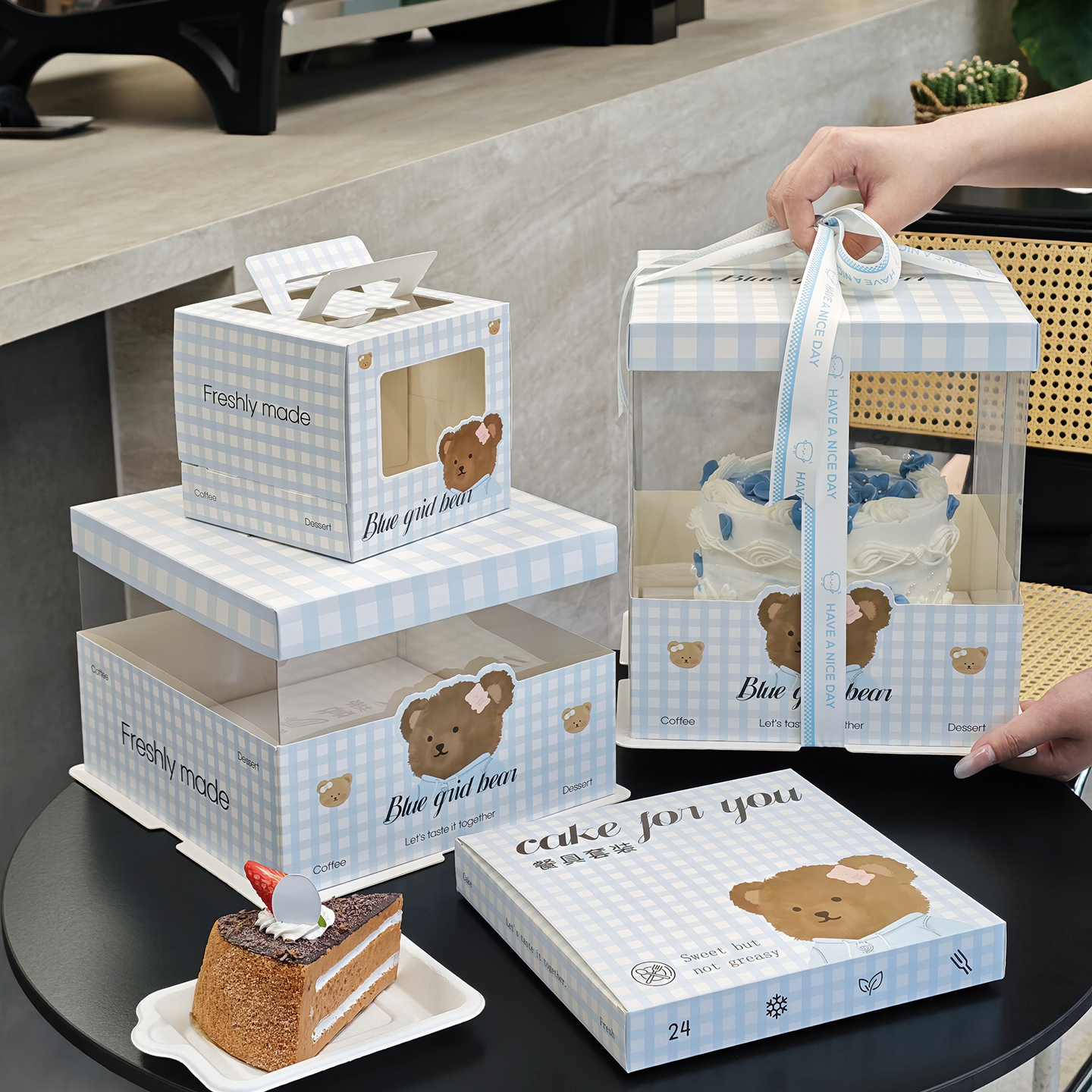 透明生日蛋糕盒子包装盒四寸6六寸8八寸10寸12单双层加高可爱儿童