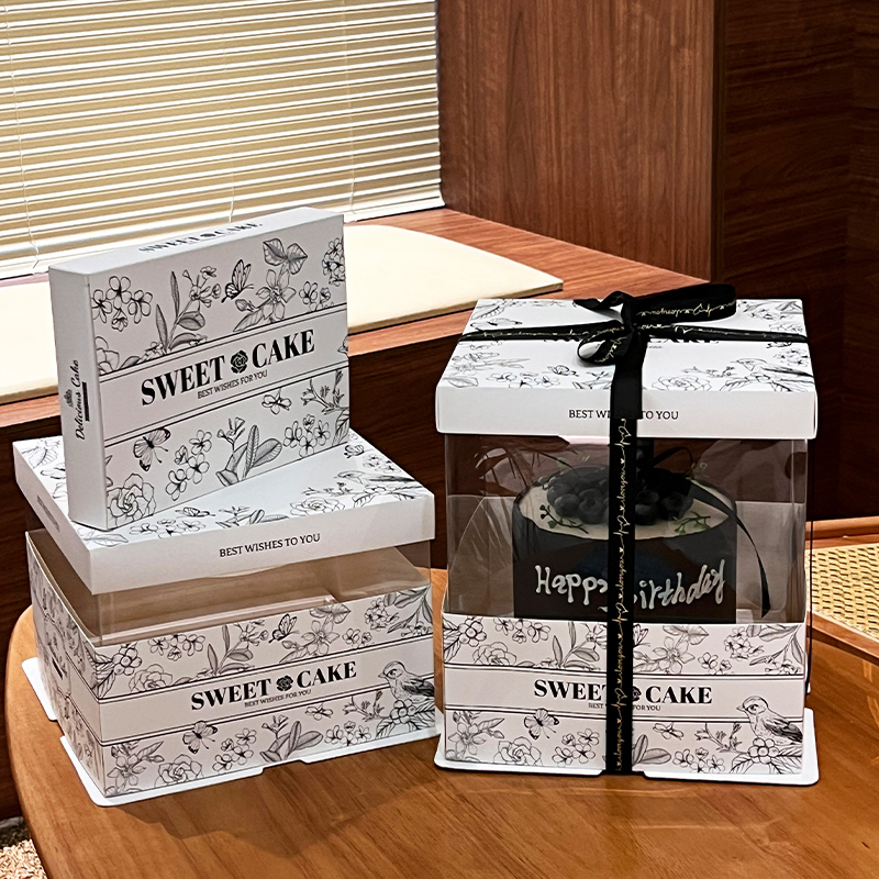 高级女神透明生日蛋糕盒子包装盒4四寸6六寸8八寸10寸单双层加高