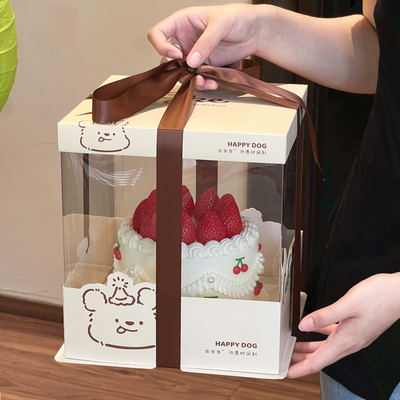 透明生日蛋糕盒子包装盒四寸6六寸8八寸10寸12单双层加高可爱儿童