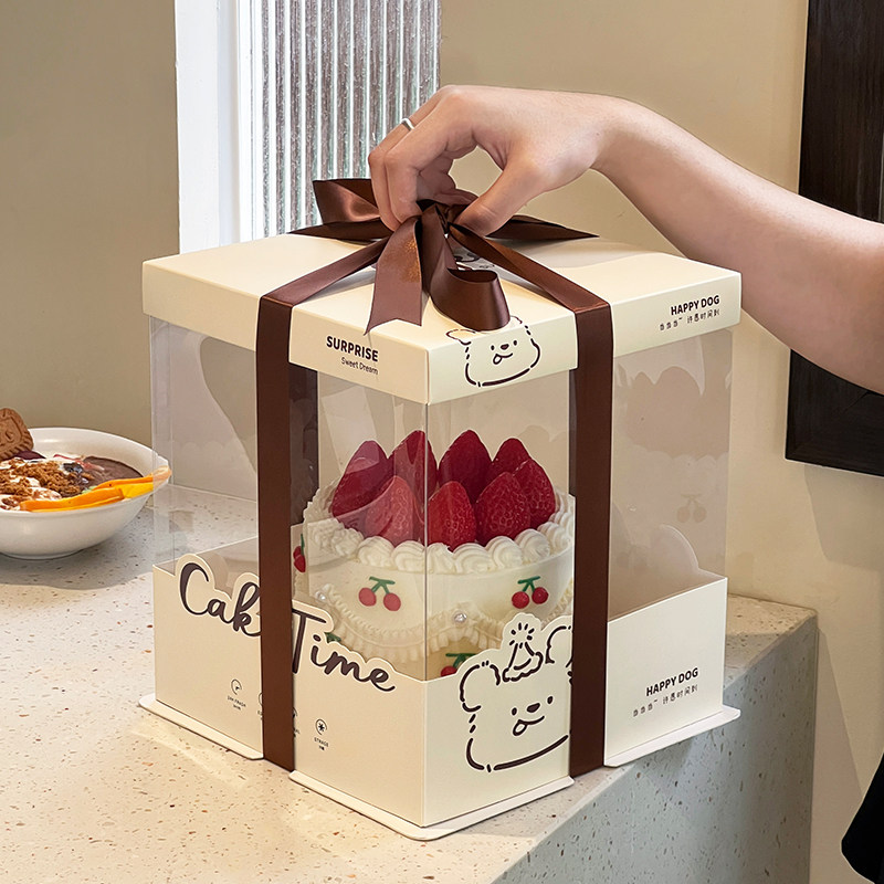 透明生日蛋糕盒子包装盒四寸6六寸8八寸10寸12单双层加高可爱儿童