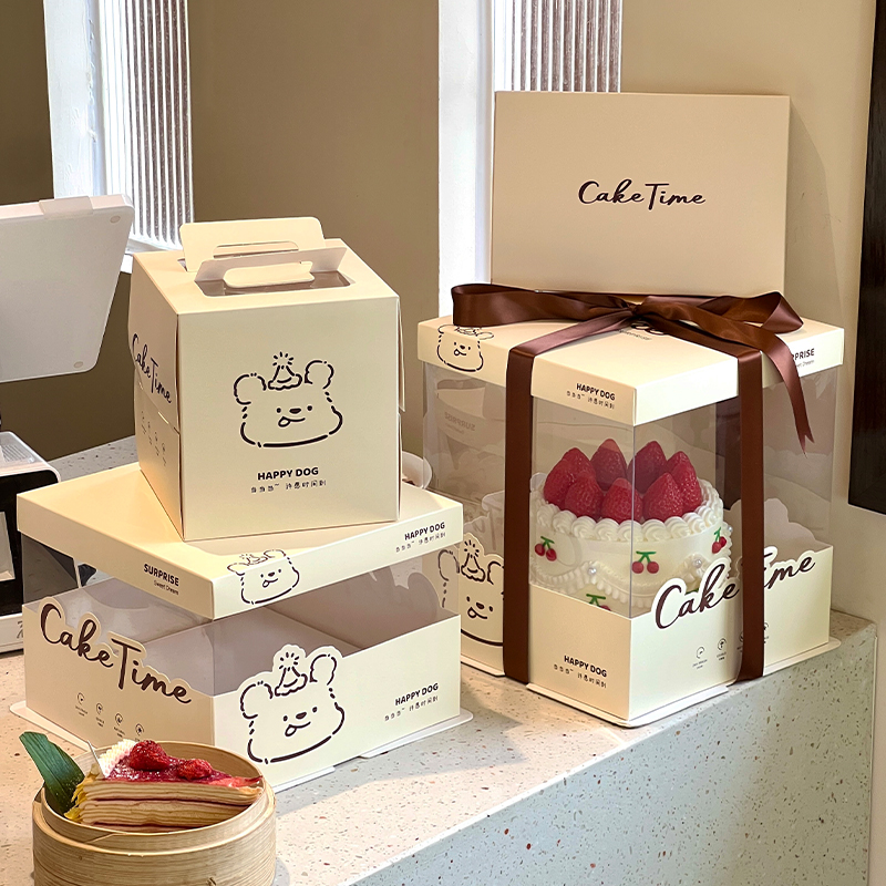 透明生日蛋糕盒子包装盒四寸6六寸8八寸10寸12单双层加高可爱儿童