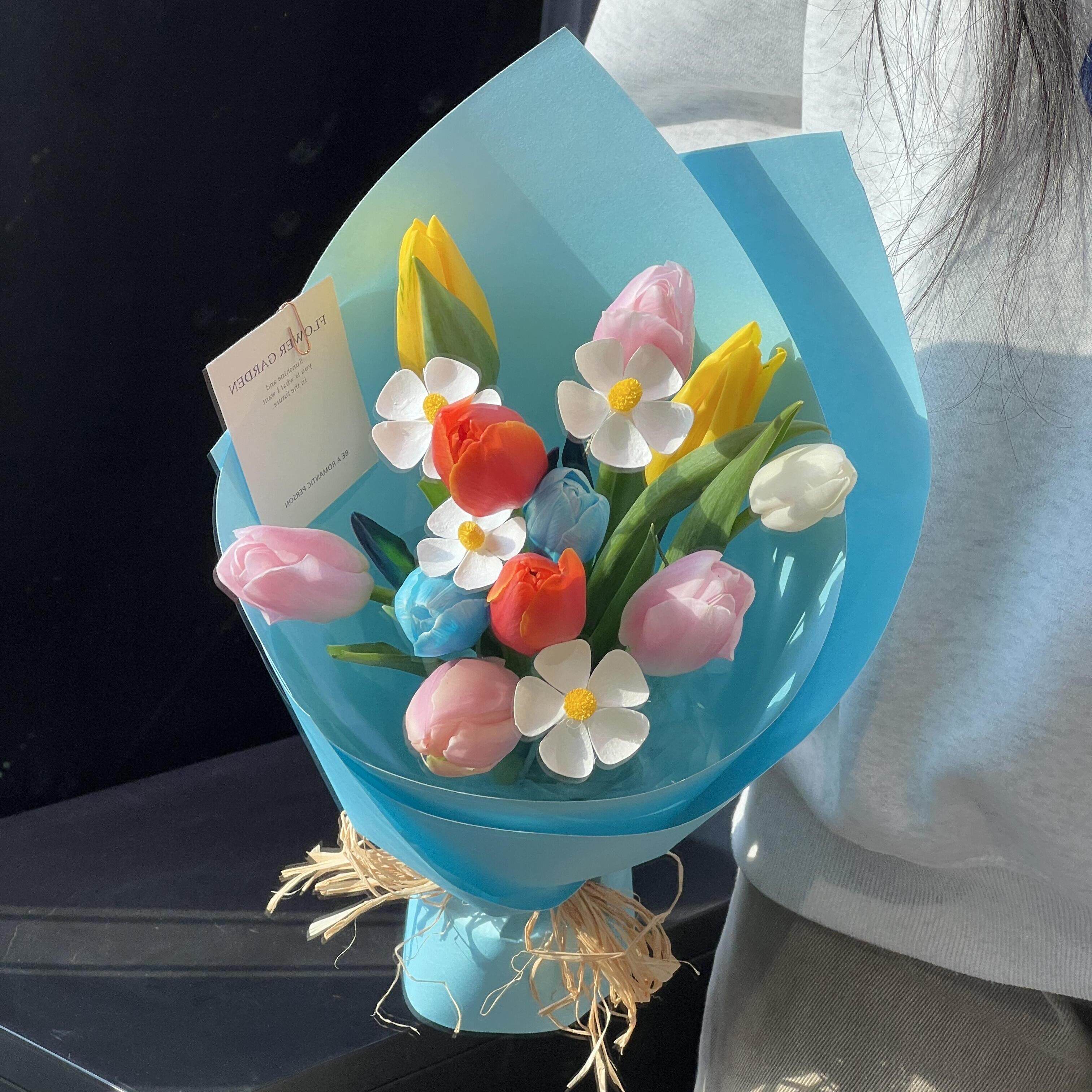 多巴胺彩色郁金香花束生日鲜花速递同城上海北京送女友老婆礼物