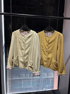 26年春款！烫金印花精致贝壳绣花真丝高级短外套(100%桑蚕丝)