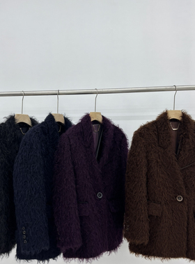 冬上新V领通勤一粒扣大牌极简西装（含64马海毛）