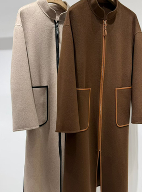 冬上新气质立领长款百搭时尚羊毛外套(含50%澳毛）（含50%羊绒）