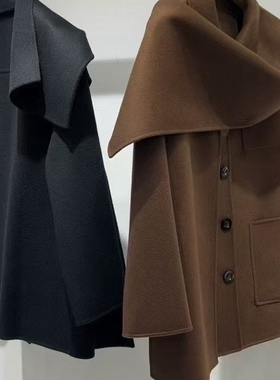 冬上新时尚翻领单排扣羊毛外套(配围脖)（含50%澳毛）(50%羊绒)