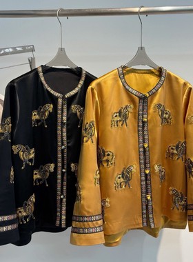 2026早春上新马年限定拜年服重工钉珠高级醋酸缎面小马短外套