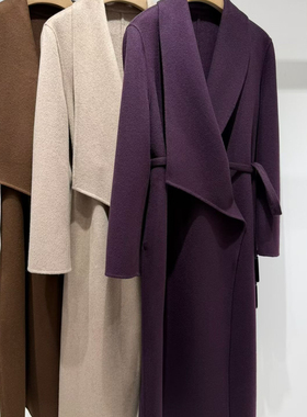 冬上新气质复古时尚羊毛外套(配腰绳)（含50%澳毛）(50%山羊绒)