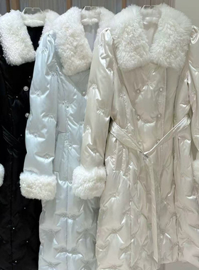 冬上新法式复古风保暖羽绒服外套(配腰带)(不可拆真羊毛毛领袖毛)