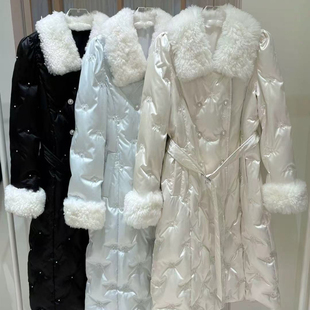 冬上新法式复古风保暖羽绒服外套(配腰带)(不可拆真羊毛毛领袖毛)