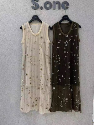 26夏上新！小众设计师轻奢风YIHE系列亮片无袖连衣裙背心连衣裙