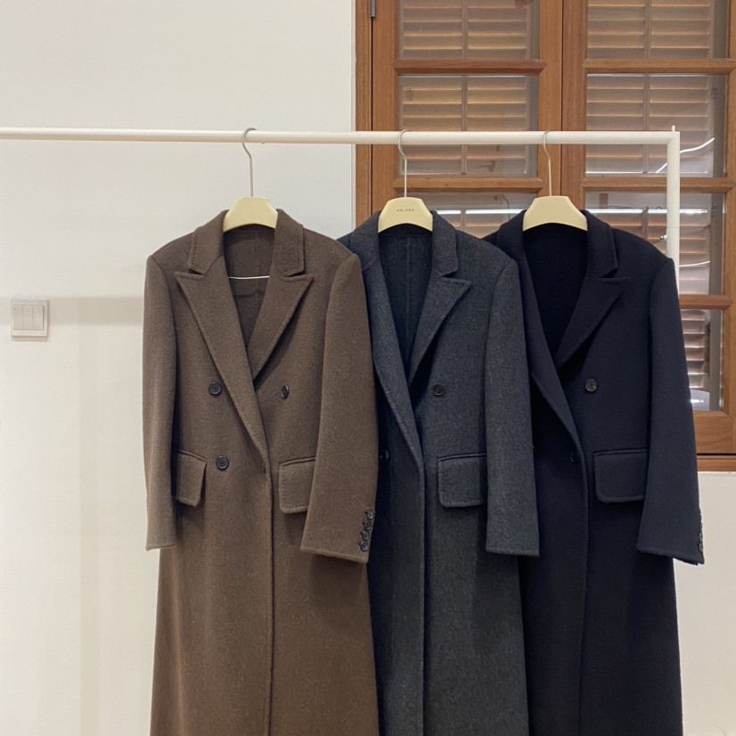 冬上新高端100牦牛绒经典赫本风双排扣长款牦牛绒大衣