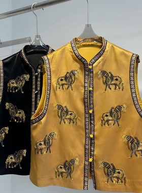 2026早春上新马年限定拜年服重工钉珠高级醋酸缎面小马马甲