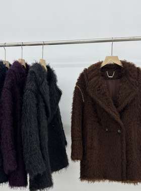 冬上新通勤双排扣时尚中长款大衣（含64马海毛）