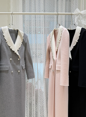 冬上新拼色翻领双排扣羊毛外套（含10羊绒）