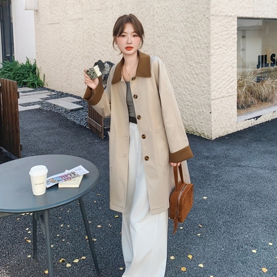 顺丰包邮现货！2025秋装新款气质复古撞色风衣外套女中长款风衣女