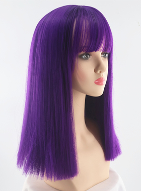 夜店假发中长直发波波头一刀切两刀齐紫色甜美网红酒吧Lolita万用