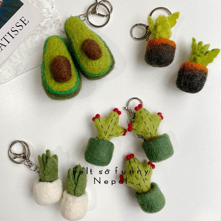 仙人掌盆栽牛油果包包挂件羊毛毡钥匙扣毛绒公仔玩偶挂饰男女