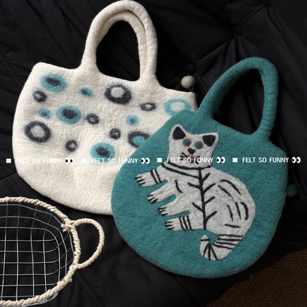 手工羊毛毡可爱猫咪手提包创意