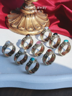 西藏饰品手工三色铜镶玛瑙水晶宝石戒指男女指环民族风复古个性