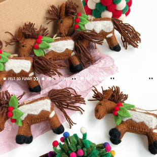 尼泊尔手工羊毛毡独角兽挂件钥匙扣包挂可爱马儿小猫长颈鹿礼物