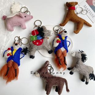 复古可爱动物驴子飞猪狐狸抱小鸡包包挂件毛毡钥匙扣公仔玩偶挂饰