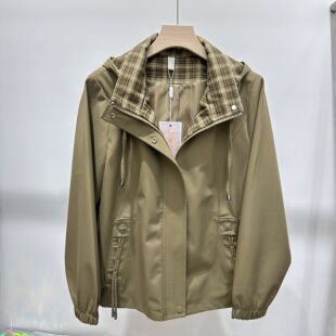 女装 秋季 格子连帽大码 夹克衫 打底短外套08 2508专柜正品 妈妈装 新款