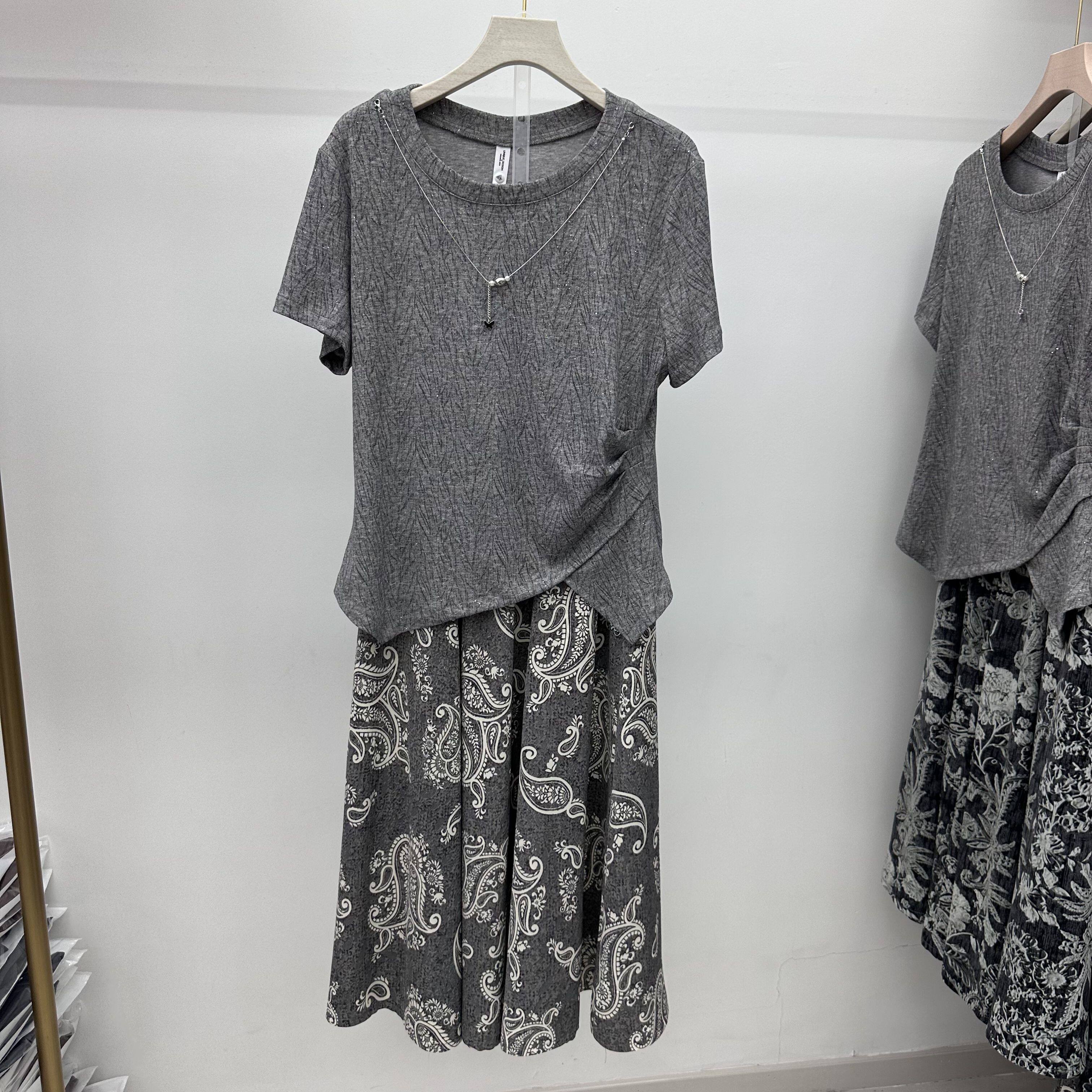 轩妮戈尔2625专柜正品新款夏季女装圆领短袖上衣+半身裙两件套25